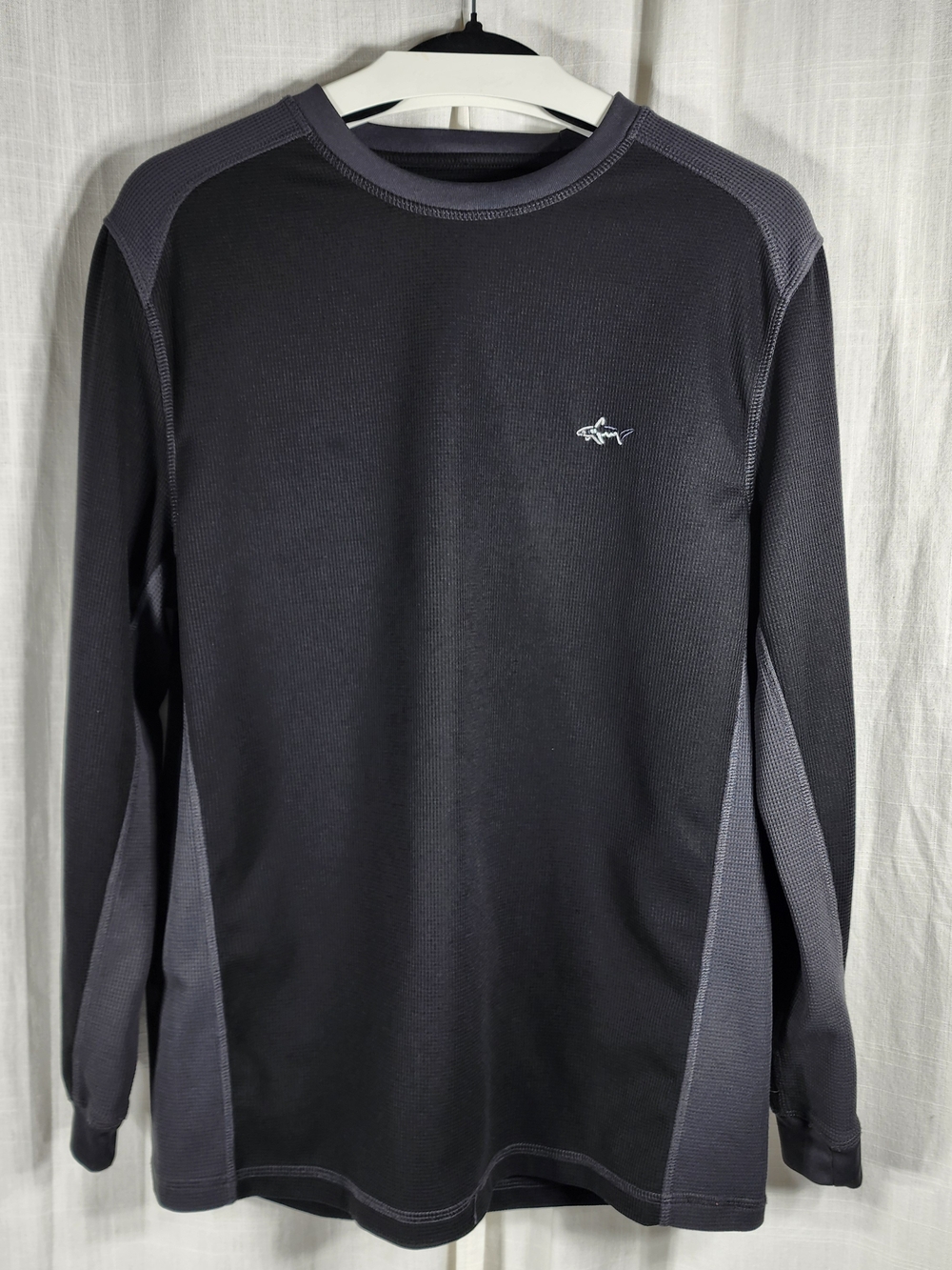Tasso Elba Two-Tone Black and Charcoal Long-Sleeve Crew